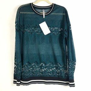 Fabletics Kate Hudson Sophie Lace Tunic Long Sleeve Top Women's Medium Green NWT